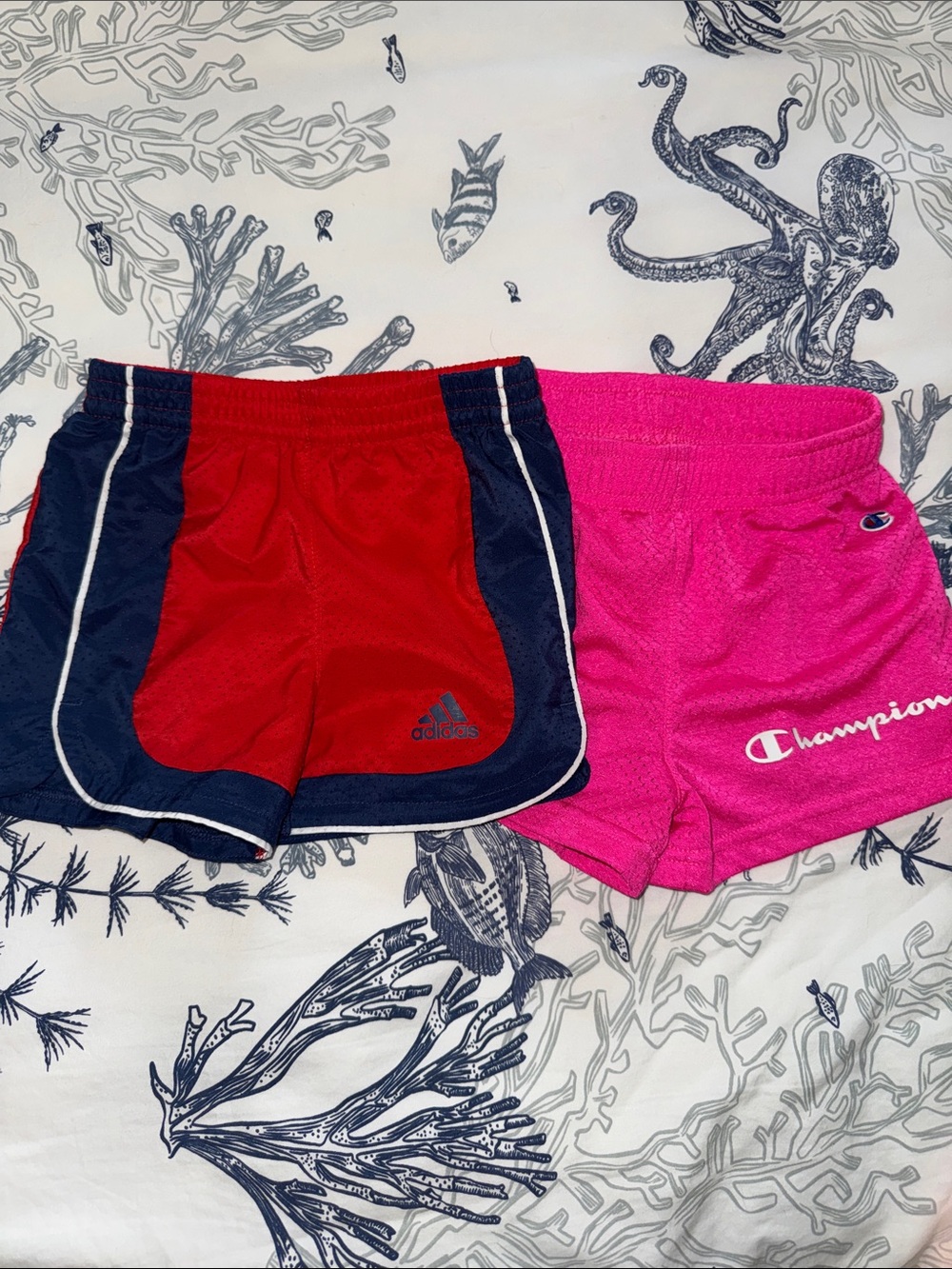 Toddler size 4 Adidas Red & Navy Athletic Shorts + Champion Pink Mesh Shorts